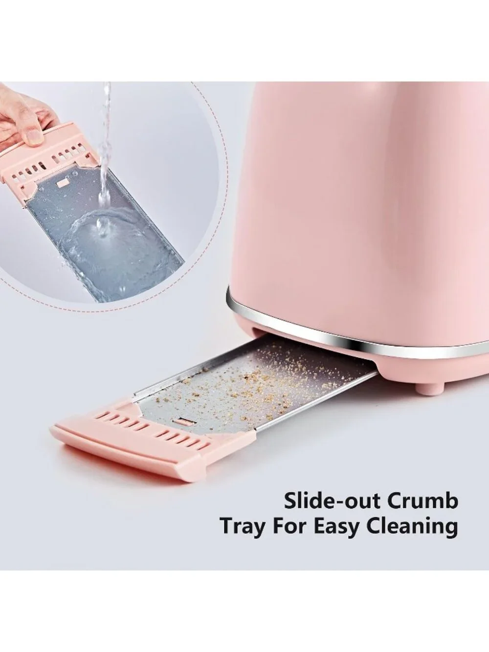 2 Slice Pink Retro Stainless Steel with Bagel Defrost Functions Tray Toaster
